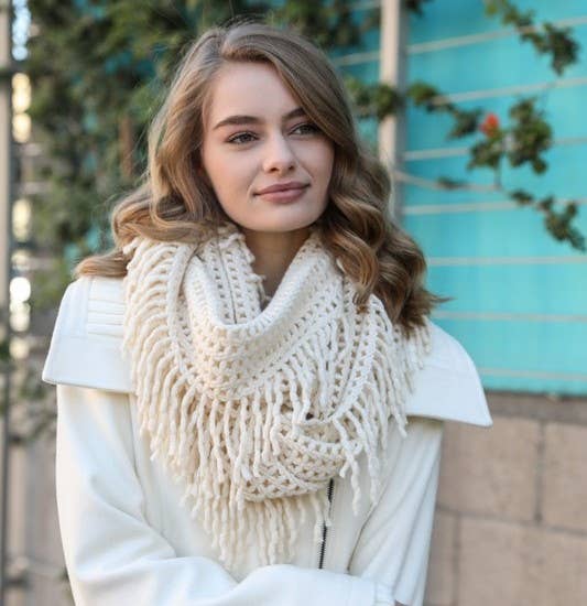 Leto Accessories - Lattice Knit Tassel Infinity Scarf