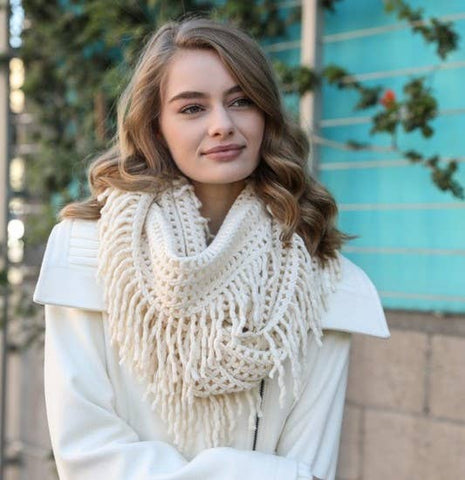 Leto Accessories - Lattice Knit Tassel Infinity Scarf