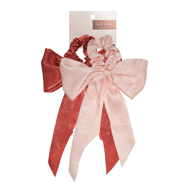 KITSCH - Blush/Mauve Satin Bow Scarf Scrunchies
